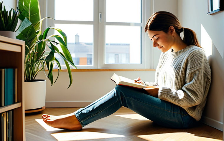 행복한 사람들의 일과 삶의 균형 - Values & Journaling**

"A woman thoughtfully journaling in a cozy sunlit corner of a modern apartmen...