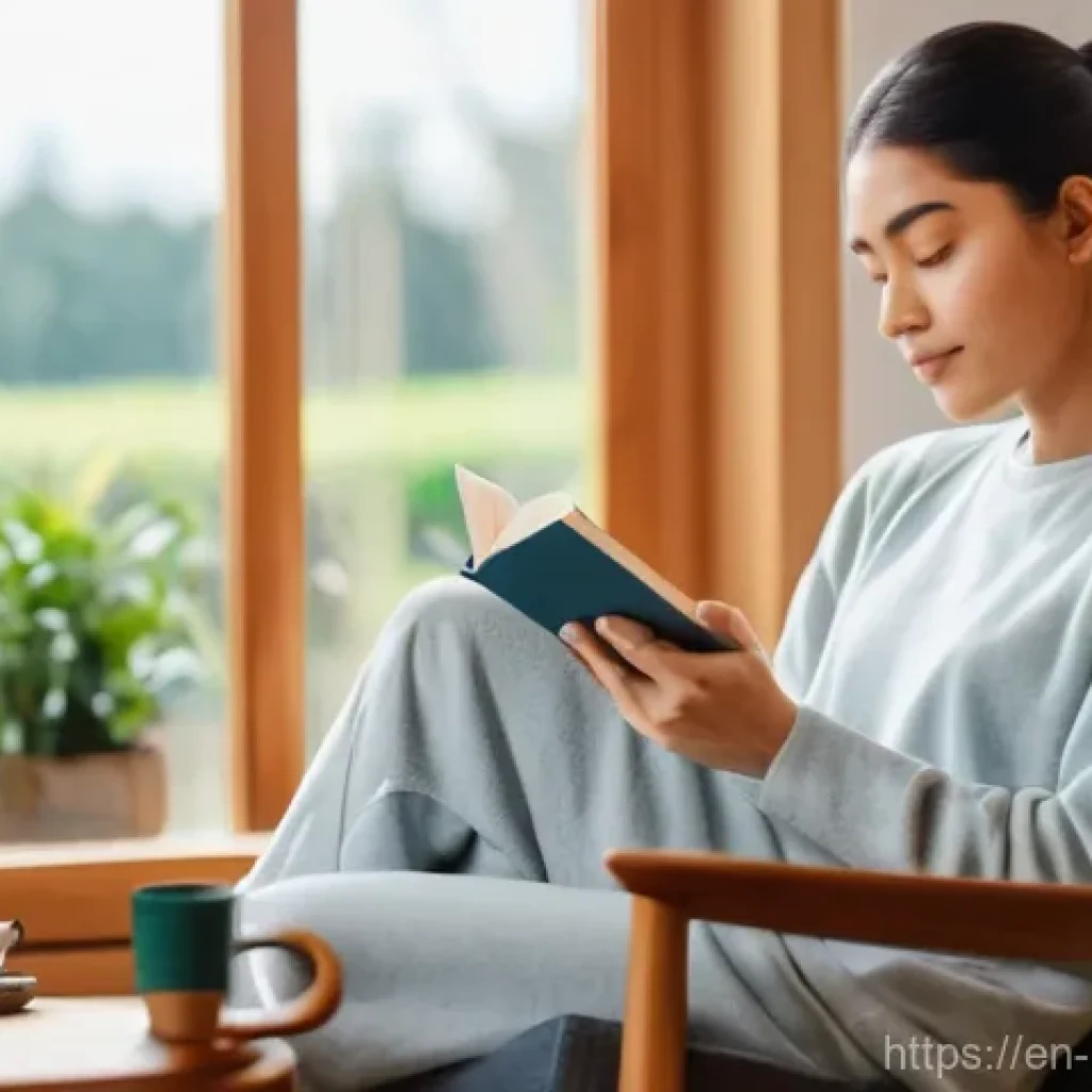 행복을 위한 지속 가능한 라이프 - **Prompt: Digital Detox and Reclaiming Focus**
    "A peaceful indoor scene. A young adult, dressed ...