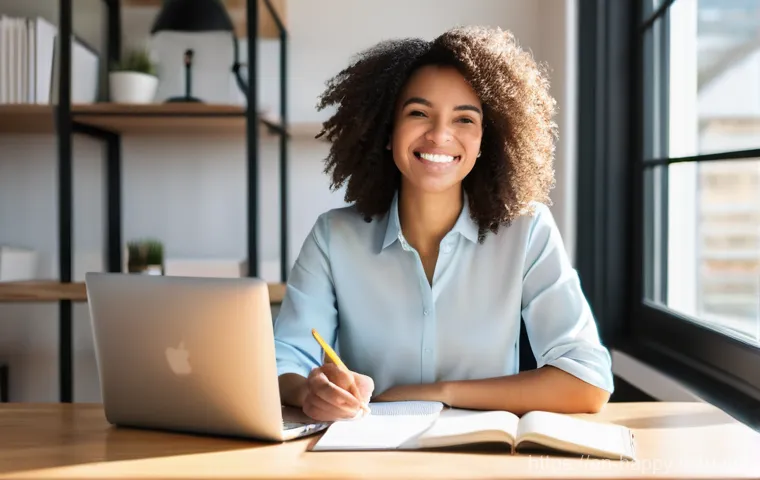 행복한 사람들의 직장생활 비법 - **Prompt 1: The Subtle Glow of Daily Accomplishments**
    A 30-year-old diverse professional (weari...