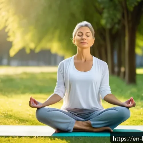 Home 33 행복을 위한 스트레스 관리법 - A serene morning scene featuring a diverse adult woman practicing mindfulness outdoors in an urban p...