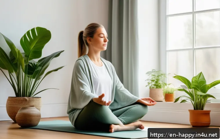 행복한 하루 시작하기 - A serene morning scene in a bright, minimalist bedroom with large windows letting in soft natural su...